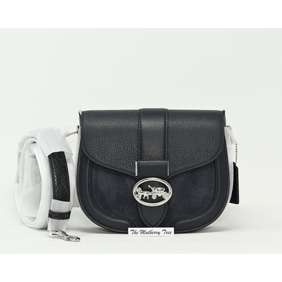 Coach Handbags - COACH GEORGIE Saddle Bag Snakeskin Leather Suede Midnight Blue C6432 NWT $350